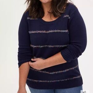 Torrid tinsel sweater navy blue rainbow holiday Christmas